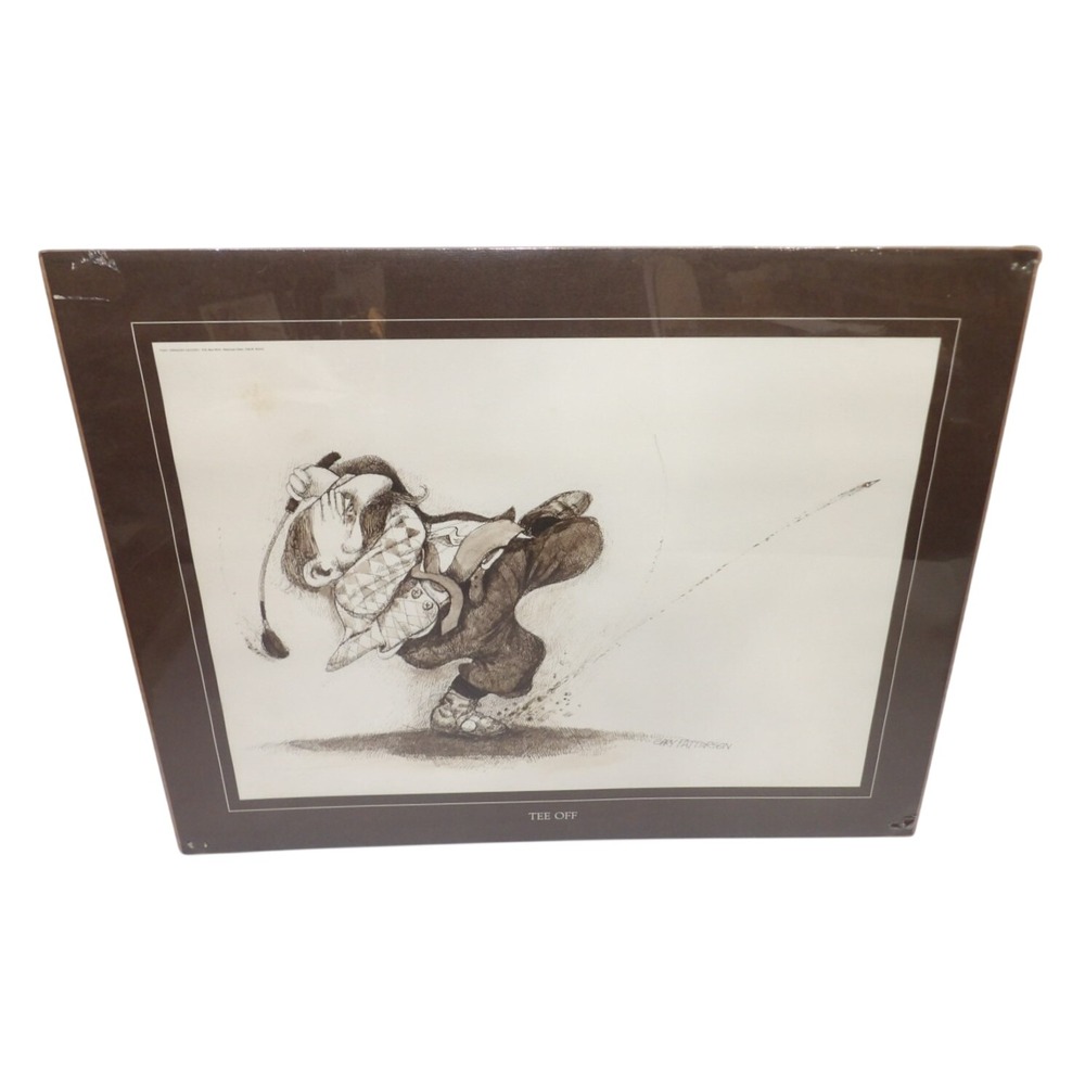 Gary Patterson Tee Off Golf Humor Art Print Vintage Matted Illustration Brown